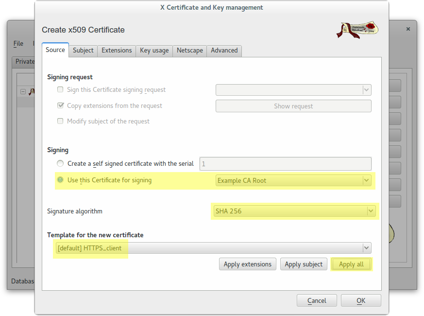 XCA - Client certificate source