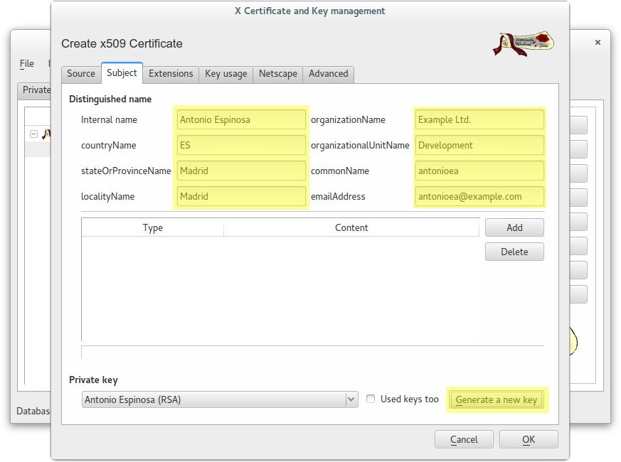 XCA - Client certificate subject