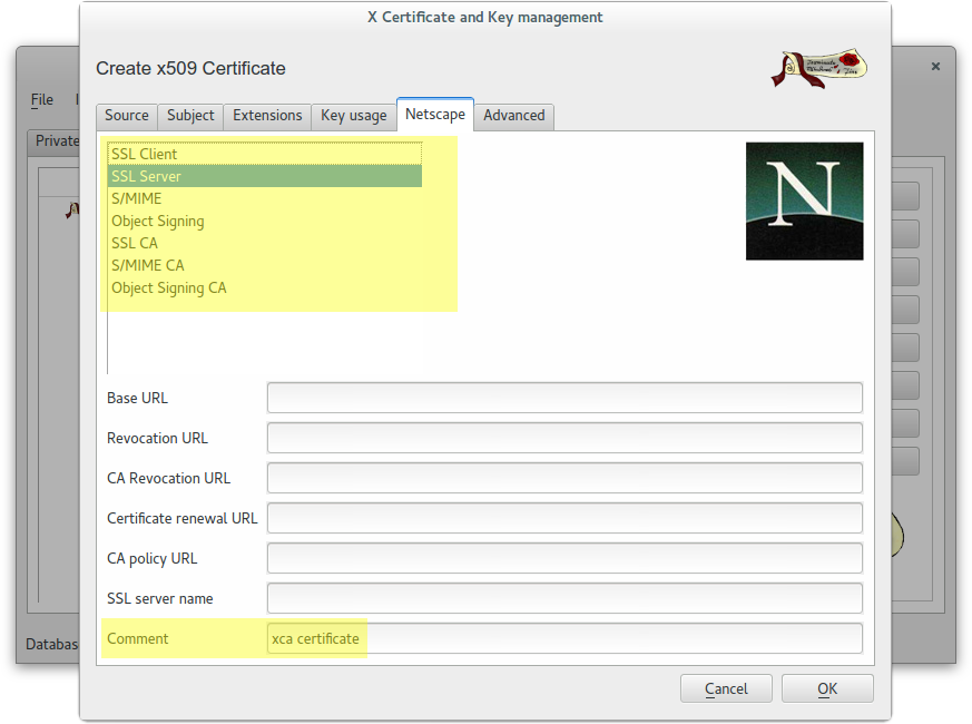 XCA - Wildcard certificate netscape